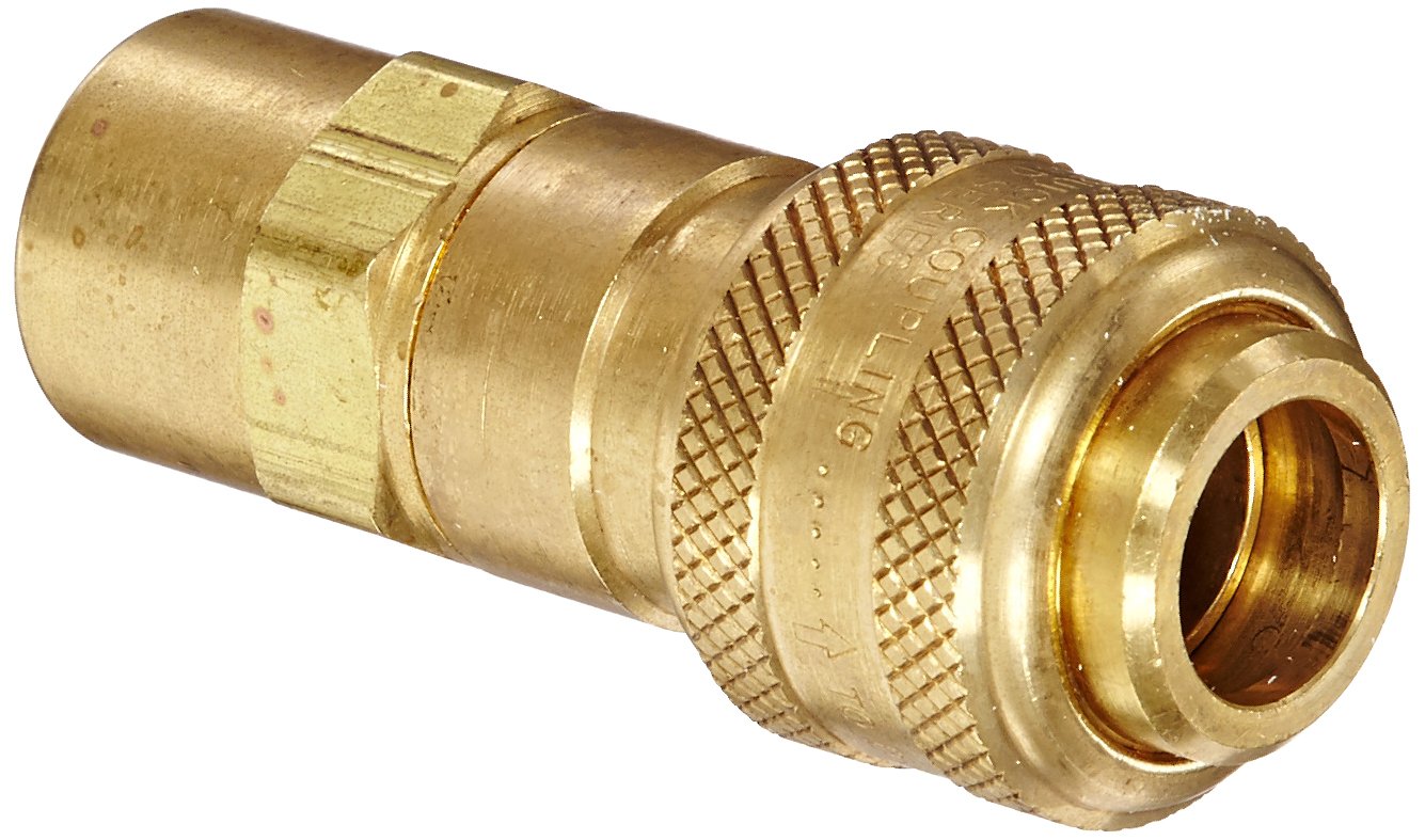 Dixon Valve 4DF4-B Brass Automatic Industrial Interchange Pneumatic Fitting, Socket, 1/2" Coupler x 1/2" - 14 NPTF Female Thread