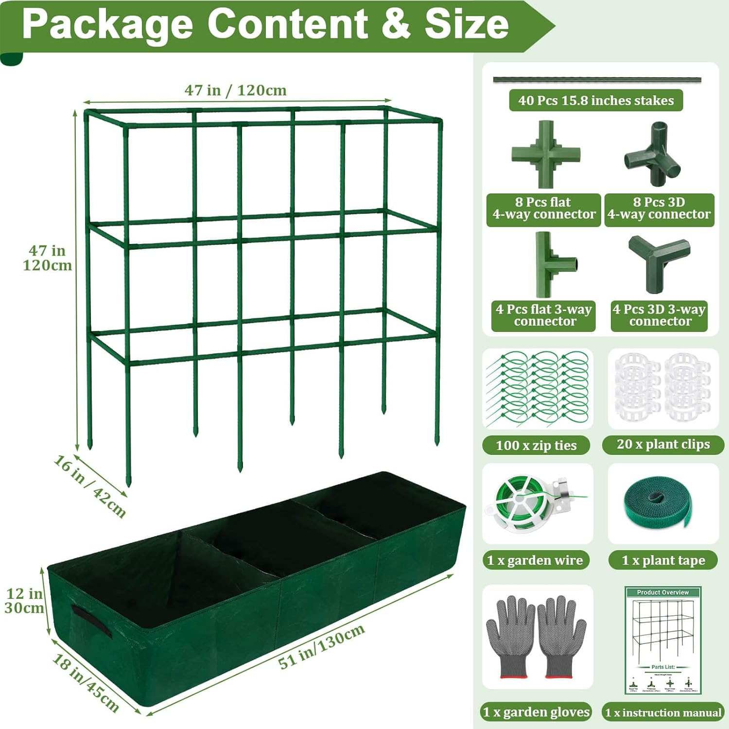 Lezmarket 47" × 16" × 47" Tomato Planter for Garden, Tomato Trellis Cages with Fabric Grow Bag for Climbing Plants