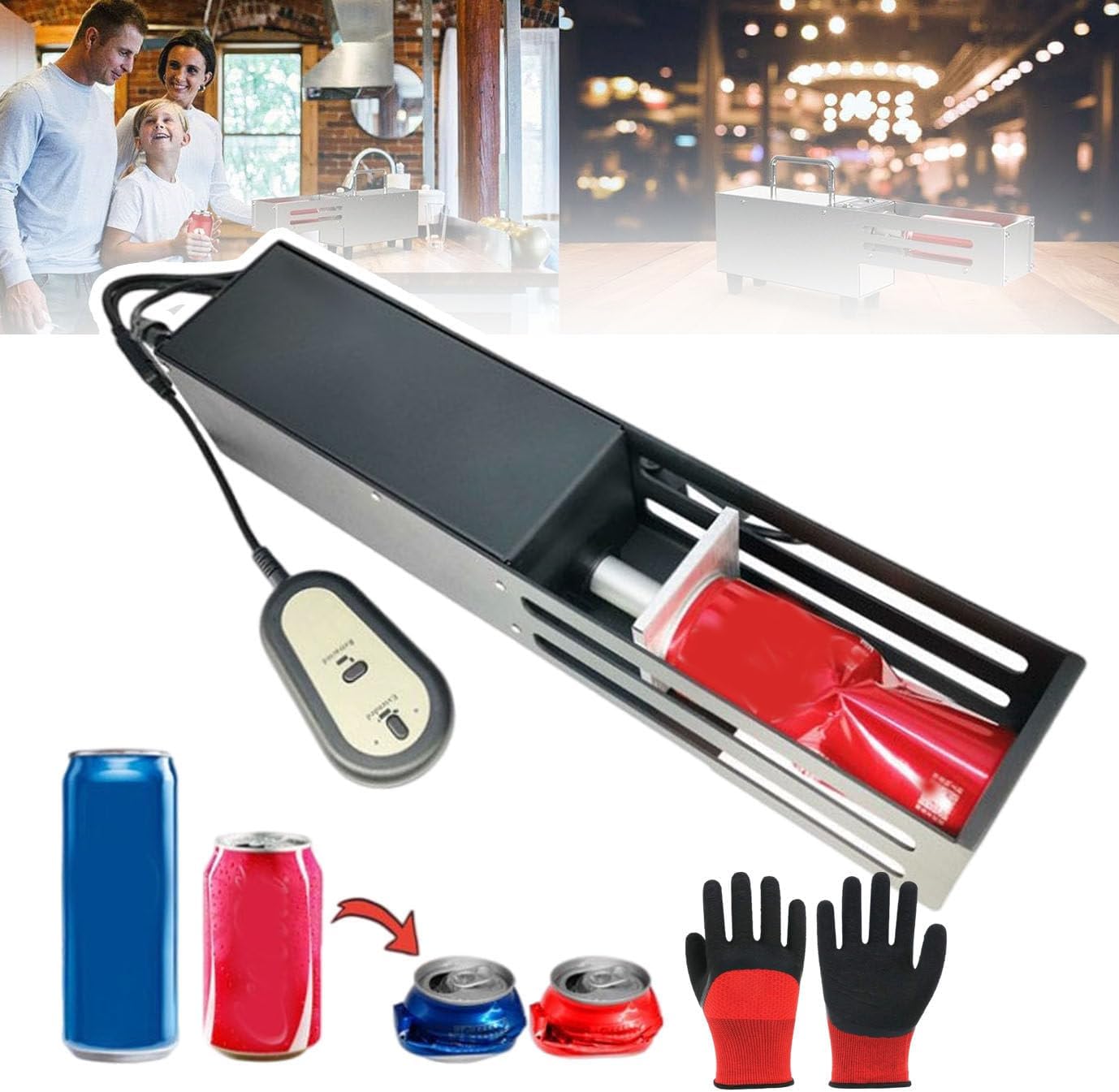 Air Cylinder Can Crusher, Heavy Duty Soda Beer Smasher, Recycling Tool Used to Recycle 160-500ml Cans, 250-350ml Plastic Water Bottles,Black