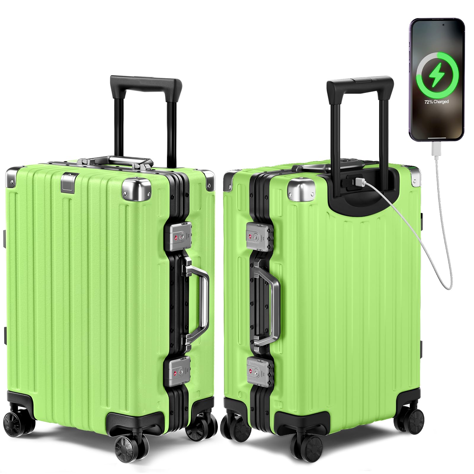 Krute Aluminum Frame Carry On Luggage 20 Inch Zipperless Luggages USB Charger Hardside PC Suitcase With Spinner Wheels Airline Approved Hard Shell