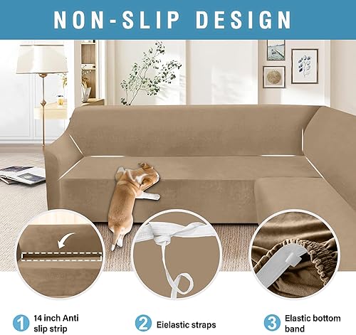 Miniatura 4 de HDCAXKJ Fundas para sofá seccional esquinero de terciopelo elástico en forma de L, fundas modulares suaves y gruesas, juego de fundas modulares en