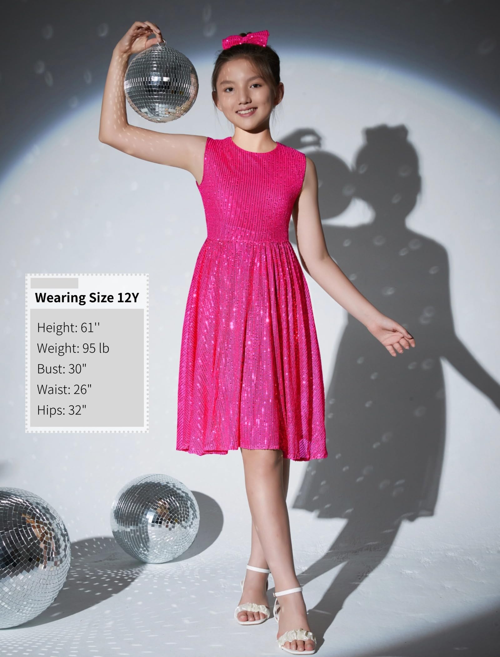 EXARUS Vestido brillante para niñas, sin mangas, con lentejuelas, para fiestas, ocasiones especiales, vestido formal de secuencia