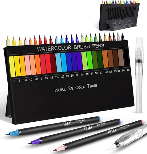 Miniatura 2 de Bolígrafos de acuarela de 24 colores con puntas de pincel reales, bolígrafos de acuarela para profesionales y principiantes, 2 pinceles de mezcla,