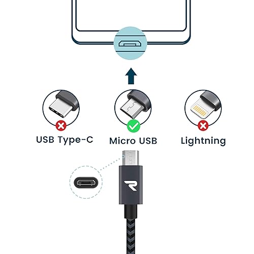 Miniatura 9 de Rampow - Cables micro USB para Samsung Galaxy S7S6, Sony, Motorola y más (2 unidades, 3.3 pies), color gris y rojo, Gris espacial