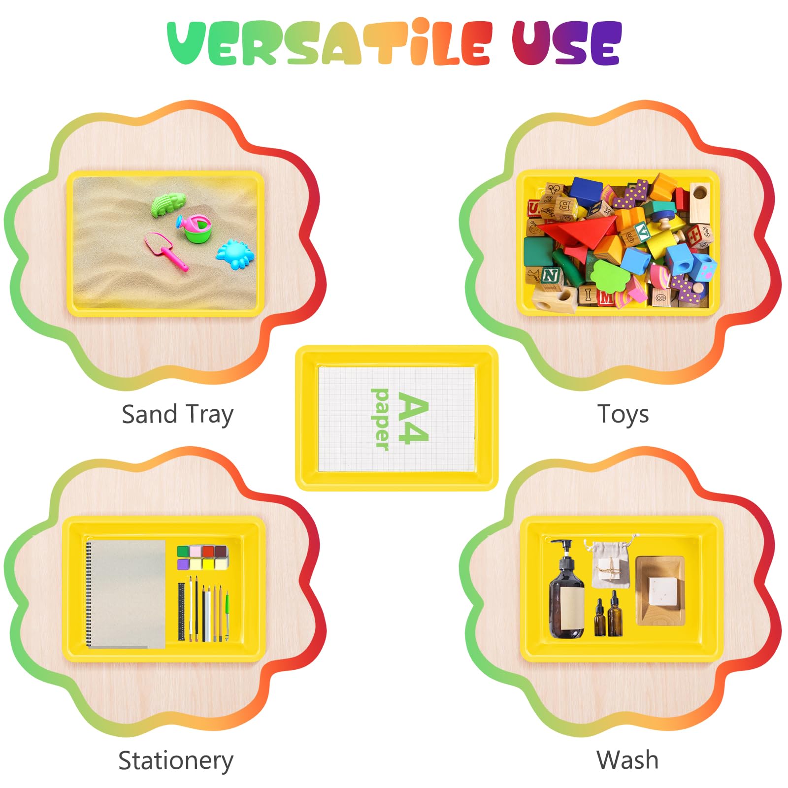ShineMe Bandejas de plástico para aula, paquete de 6 contenedores coloridos para el aula, bandejas planas gruesas y resistentes para organización y almacenamiento en el aula