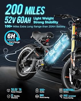 eAhora 2025 Romeo Ultra/Romeo 2 Peak 3000W/2500W 42/40 Mph Electric Bike for Adults 60V 70Ah/52V 60Ah 100-200Miles Long Range Ebike 26 Fat Tire Full Suspension Electric Bicycle