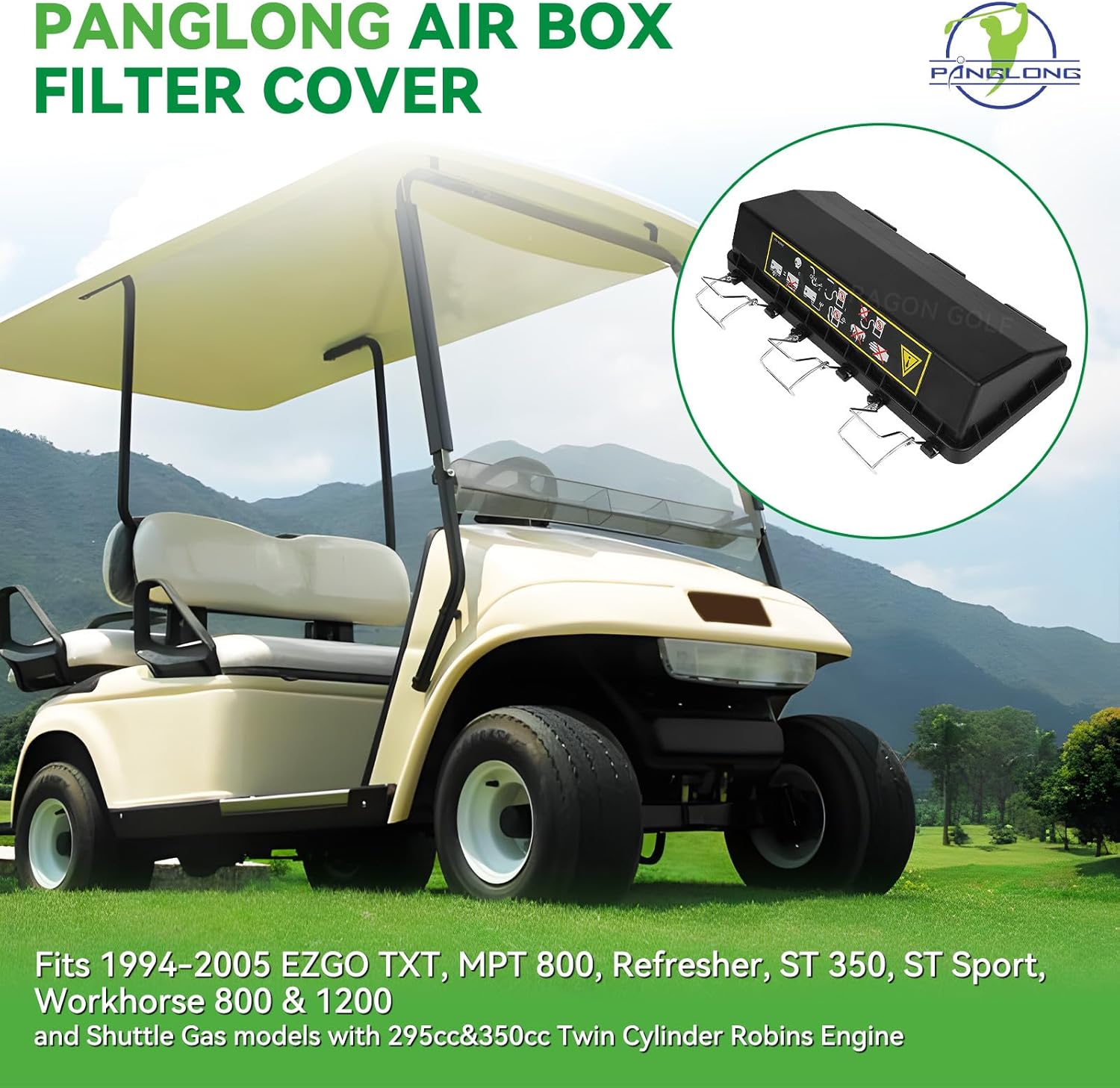 Panglong EZGO Air Box Filter Housing Cover, Suitable for 1994-2005 EZGO Gas Golf Cart with 295cc & 350cc Engine, OEM# 72179-G01 72179-G02 72145-G01 74093-G01