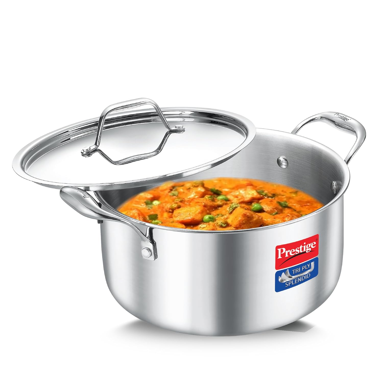 Prestige 16cm/1.5L Tri-Ply Stainless Steel Splendid Casserole| Gas and Induction Compatible |Even Heat Distribution| Thick Gauge Tri-Ply Body| Perma Cool Handles|15 Year Warranty