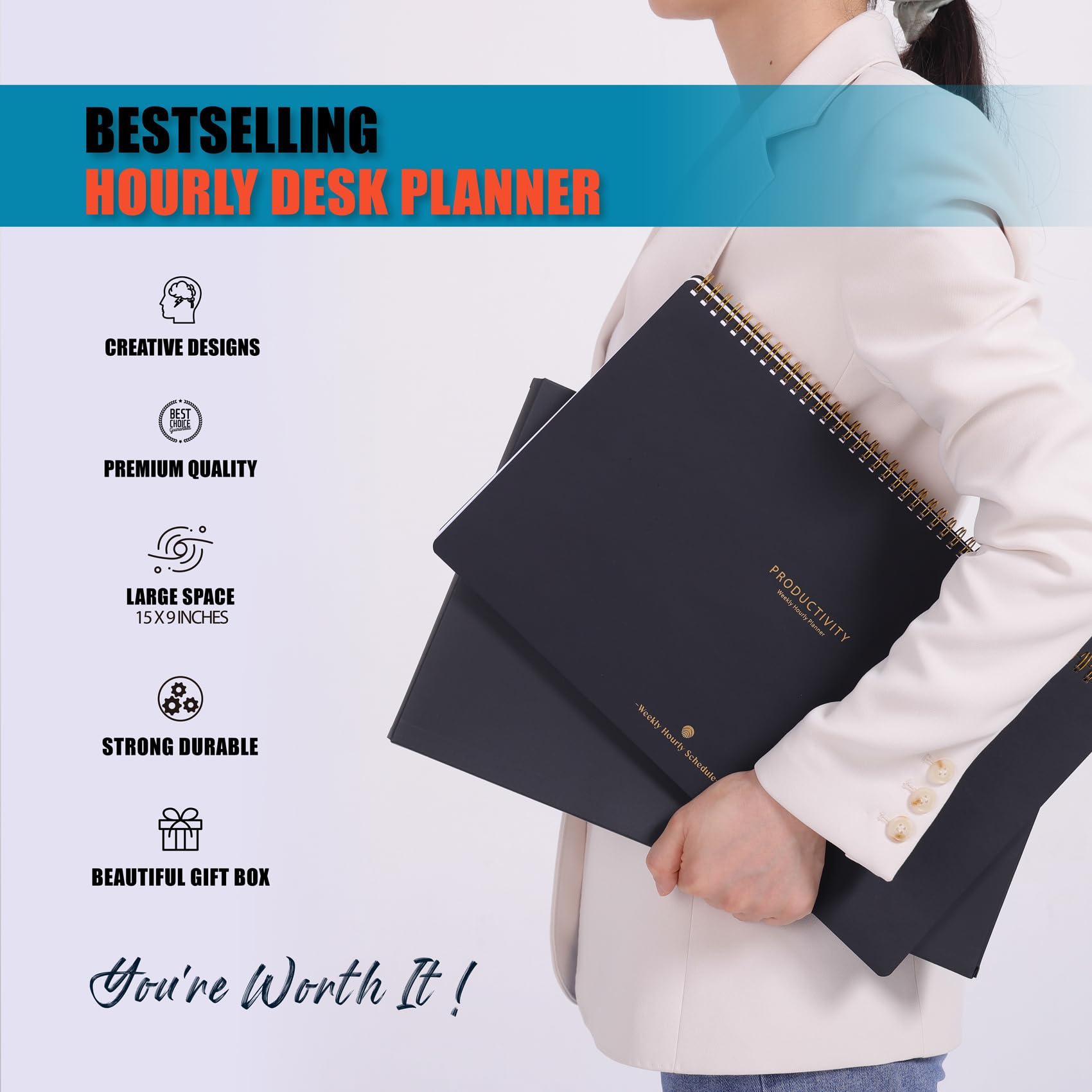 Planificador semanal sin fecha con horario por hora, 54 hojas, libro de citas grande para escritorio, ideal para trabajos basados en citas como bienes raíces, entrenamiento personal, fotografía,