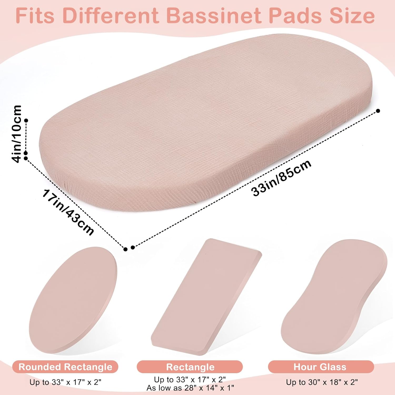 Basumee Muslin Bassinet Sheets for Baby Girl Boy 2 Pack Soft Breathable Baby Bedside Bassinet Fitted Sheets with Bottom Elastic Band Mattress Cover for Rectangle Oval Hourglass Bassinets - Image 5