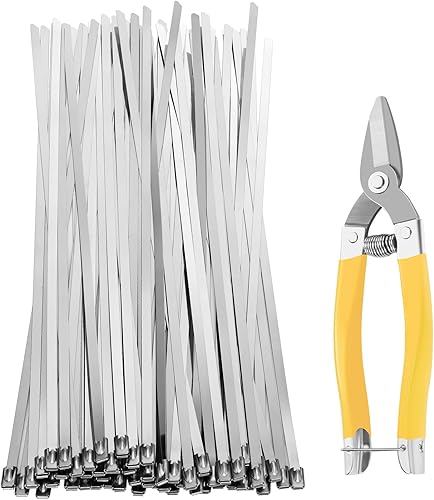 Bridas de metal resistentes con cortador, 100 bridas de acero inoxidable 304 de 11.8 pulgadas, bridas de cable autobloqueantes de 200 libras,