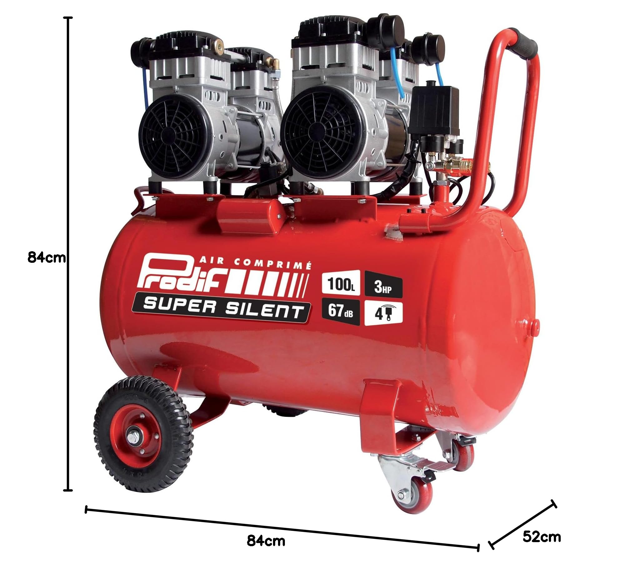 Compresseur d'atelier silencieux 100l 3cv 230v 8bar PRODIF - SIL1003