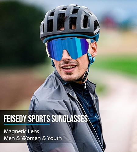 Miniatura 2 de FEISEDY Ciclismo Deportes Gafas de sol Wraparound Lente Magnética Ajustable Piernas Visera Hombres Mujeres Juventud Escudo B0028