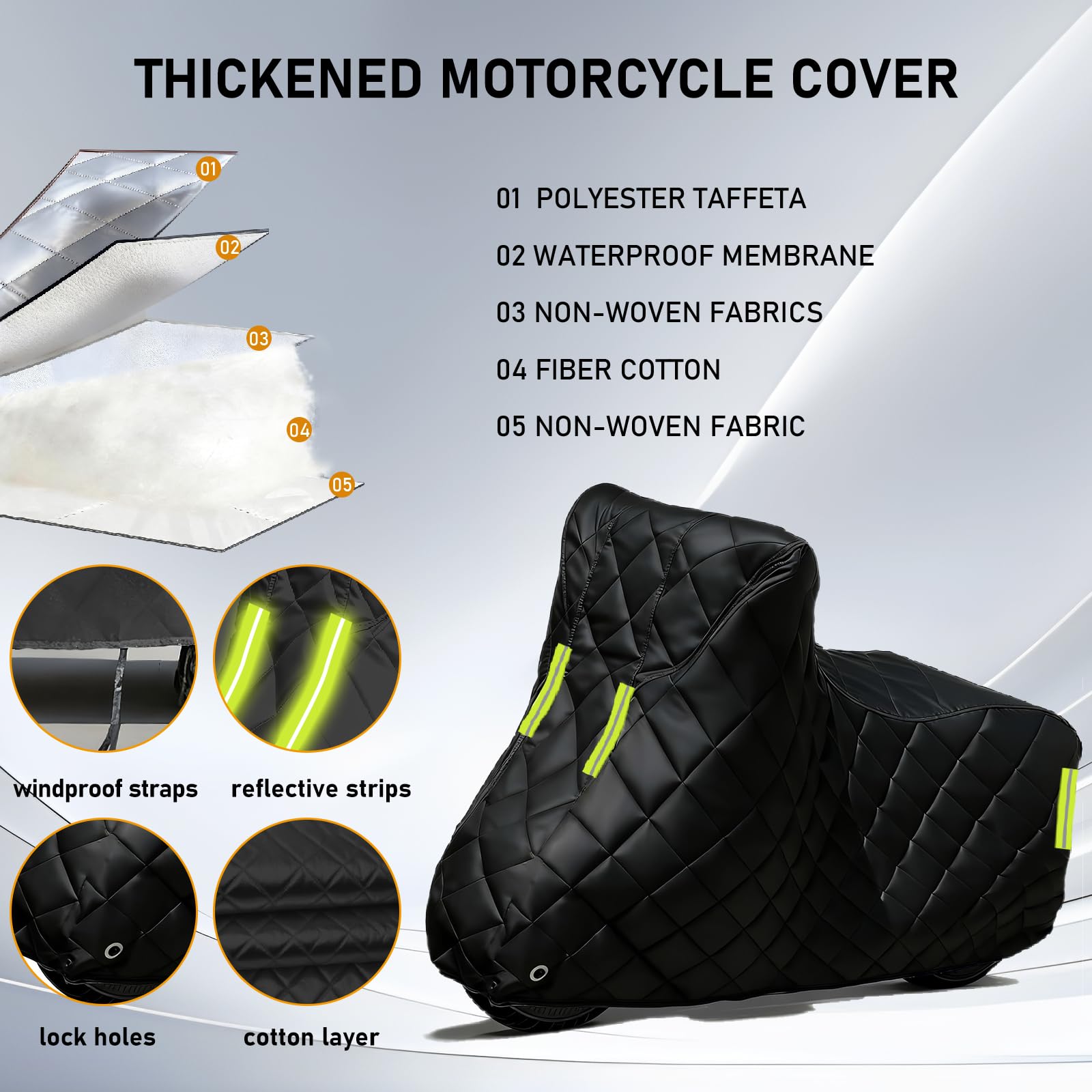 Motorradabdeckung für KSR Cracker 50,Verdickte Hagelschutz Motorrad Garage,Motorradabdeckung Winterfest Outdoor Winddicht Regen Schneefest mit Schlüsselloch