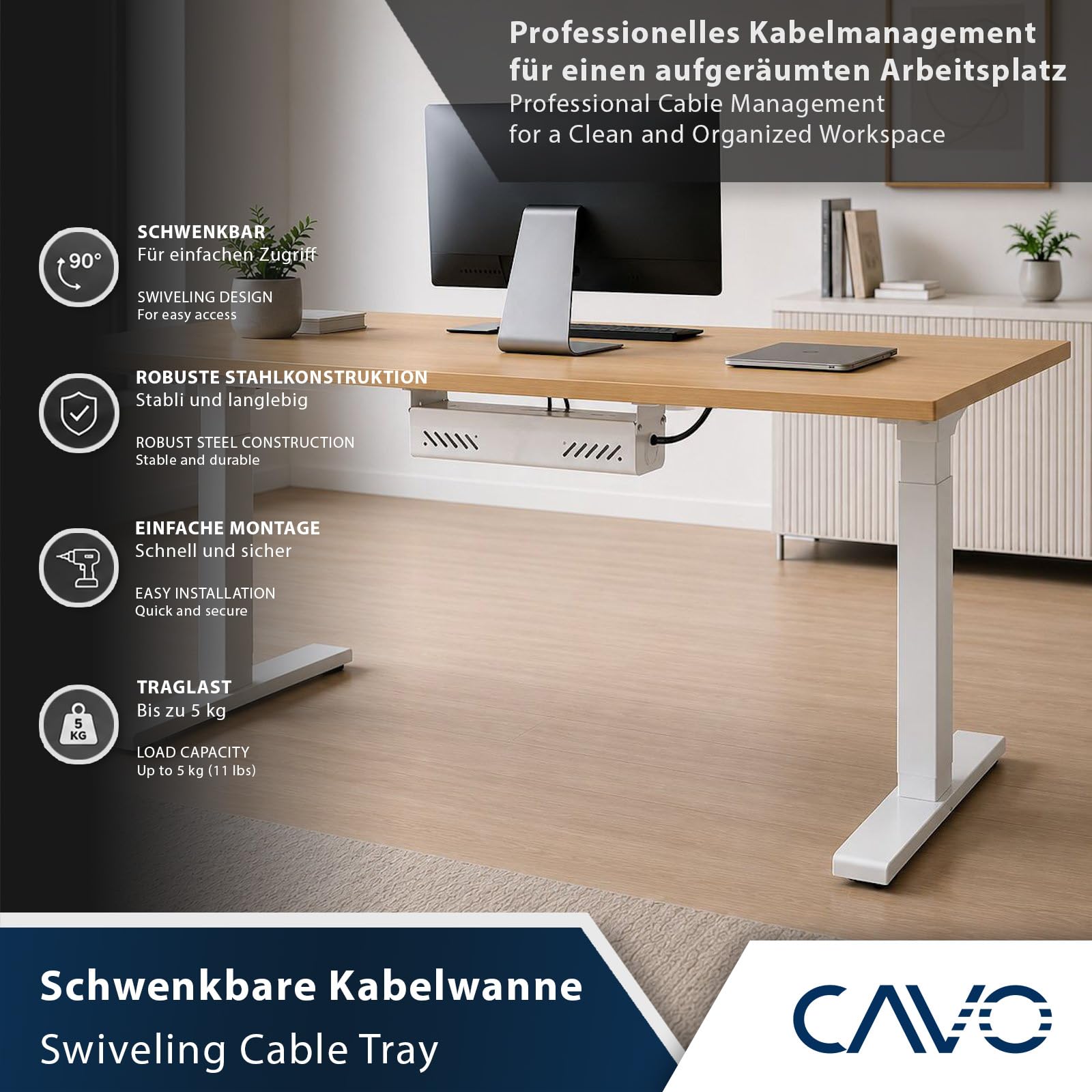 Canaleta para Cables CAVO 894 x 167 x 124 mm, Horizontal, Blanco Mate, abatible