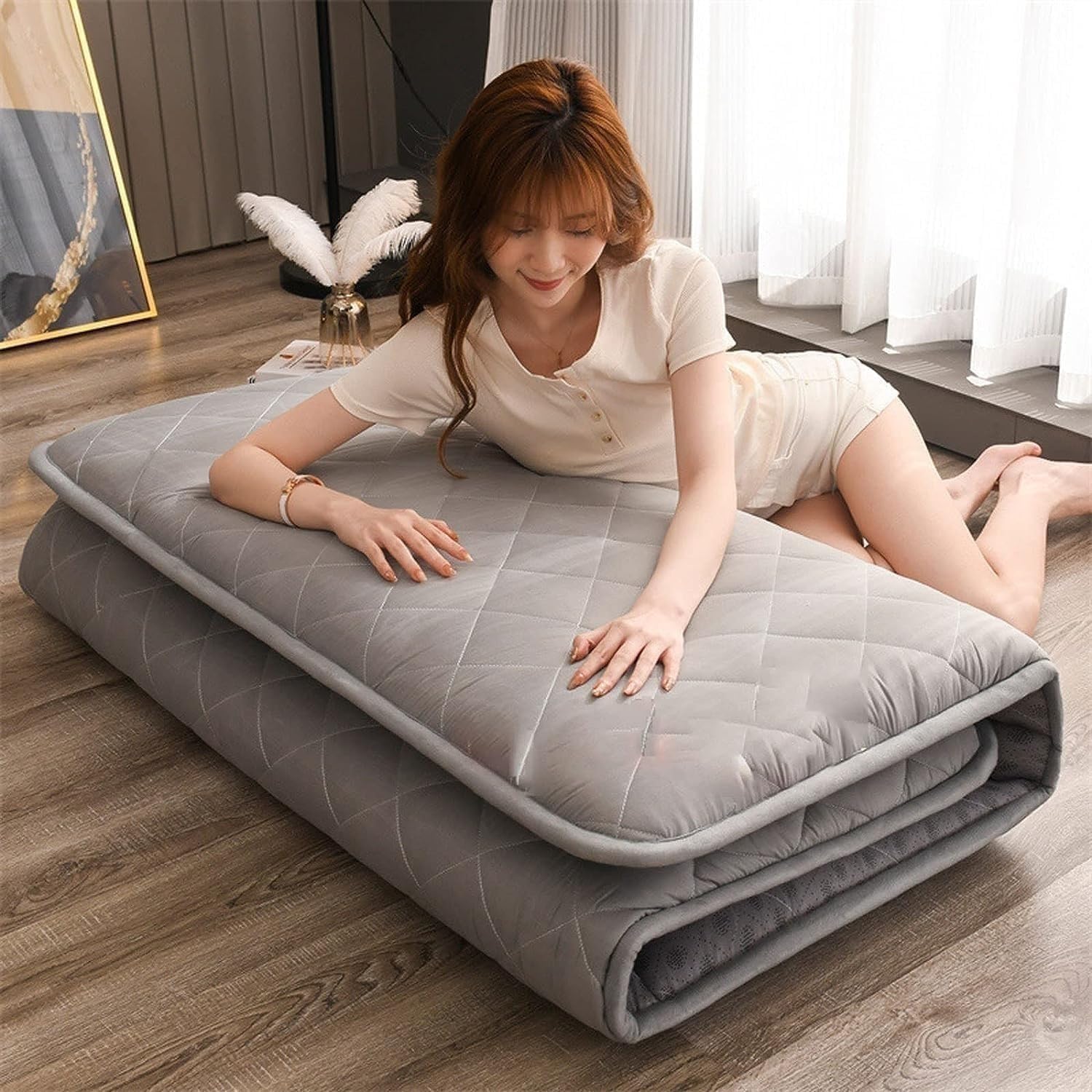 Matelas de Sol Pliable, Matelas futon Japonais de Camping avec Dos antidérapant, Tatami Tapis De Pliable for Un Sommeil Confortable(01,Single(90 * 200cm))