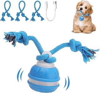 NGOKPYD Interactive Dog Toys â€“ Moving Vibrating Dog Ball for Boredom, 3 Play Modes, Emits Bird Sounds to Stimulate Curiosity, Comes with Chew Ropes, Ideal for Small Dogs & Puppies (Blue)