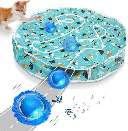 Miniatura 8 de Juguetes interactivos para gatos de interior, nueva bola de gatito móvil mejorada 2025 con sonido de chirrido, bola rodante rápida recargable, Rojo