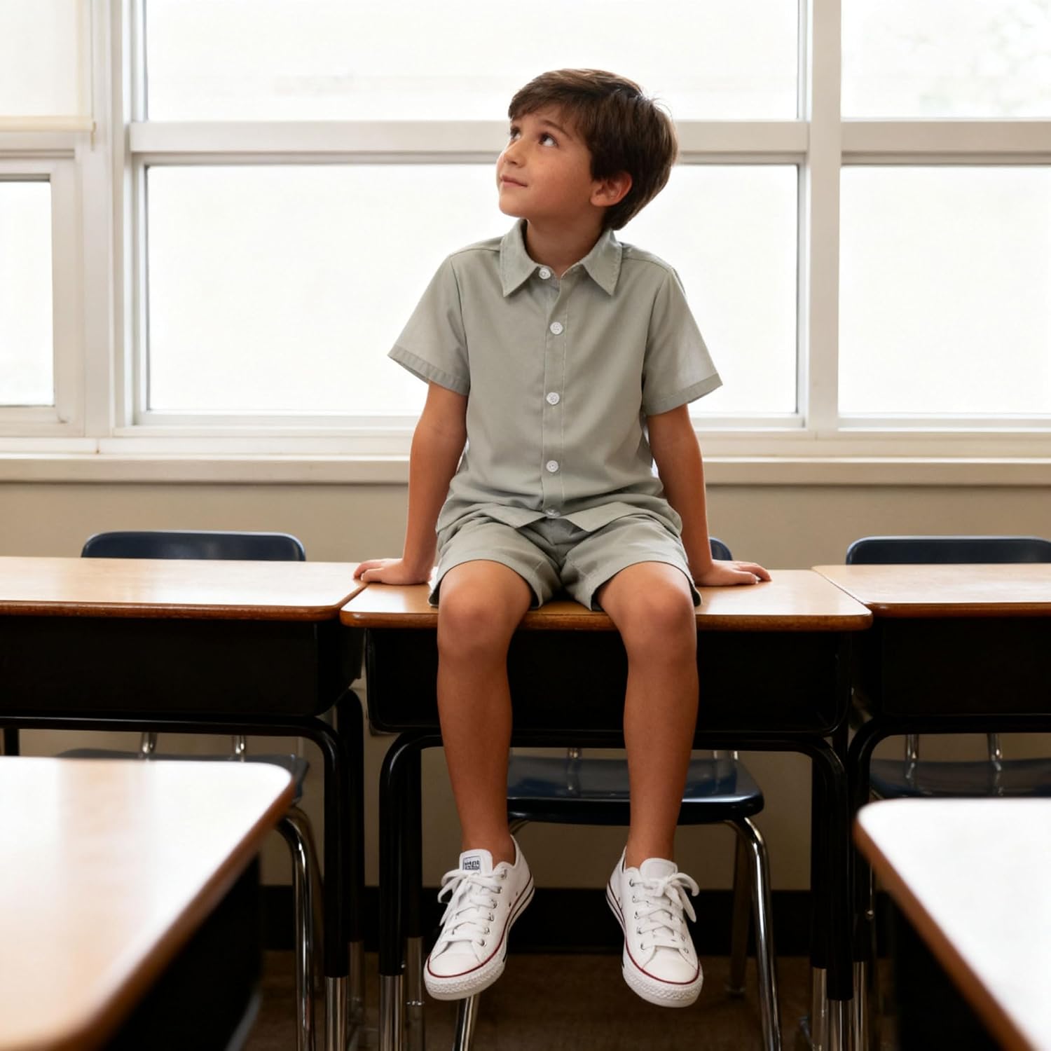 Funnycokid Boys Button Down Shirts Short Sleeve Dress Shirt Solid Formal Uniform 2-10 Years - Image 6