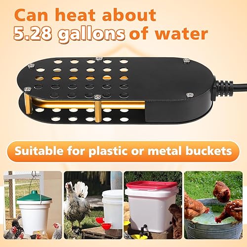 Miniatura 3 de Calentador sumergible para pollo, descongelador de agua de pollo con control termostático de 250 W, calentador de agua de aluminio para aves de