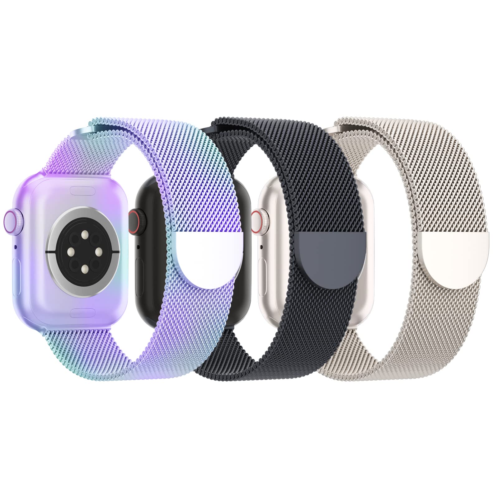 3 Pack Mesh Metal Band Compatible with Apple Watch Band 38mm 40mm 41mm 42mm 44mm 45mm 46mm 49mm, Stainless Steel Magnetic Loop Strap for iWatch Ultra