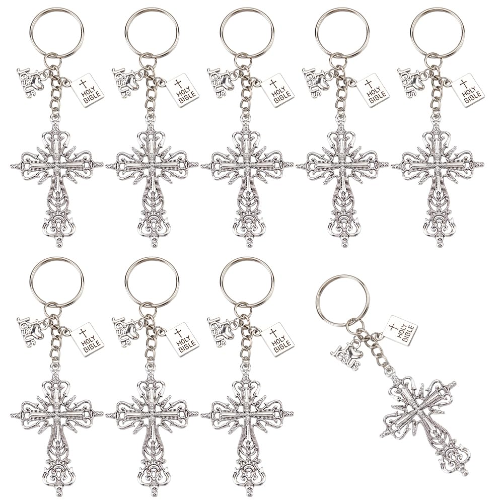 SUNNYCLUE 1 Box 20Pcs Crucifix Keychain Bulk Cross Keychain Set Alloy Antique Silver Gothic Halloween Keychains for Key Decorations Party Favor Wedding Favors Holidays Festivals Presents Gifts Women