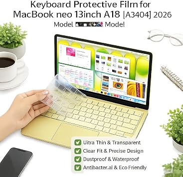 UnDePlus Macbook Neo 13inç A18 Pro A3404 ile uyumlu Klavye Koruyucu Şeffaf Silikon Ped Renksiz