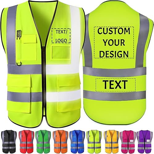 Chaleco de seguridad personalizado para hombre, ropa de trabajo de protección reflectante con 5 bolsillos para seguridad de construcción, trabajos