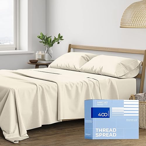 THREAD SPREAD Juego de sábanas de 100 % algodón dividido tamaño King para cama ajustable, juego de sábanas de satén de 5 piezas de 400 hilos,