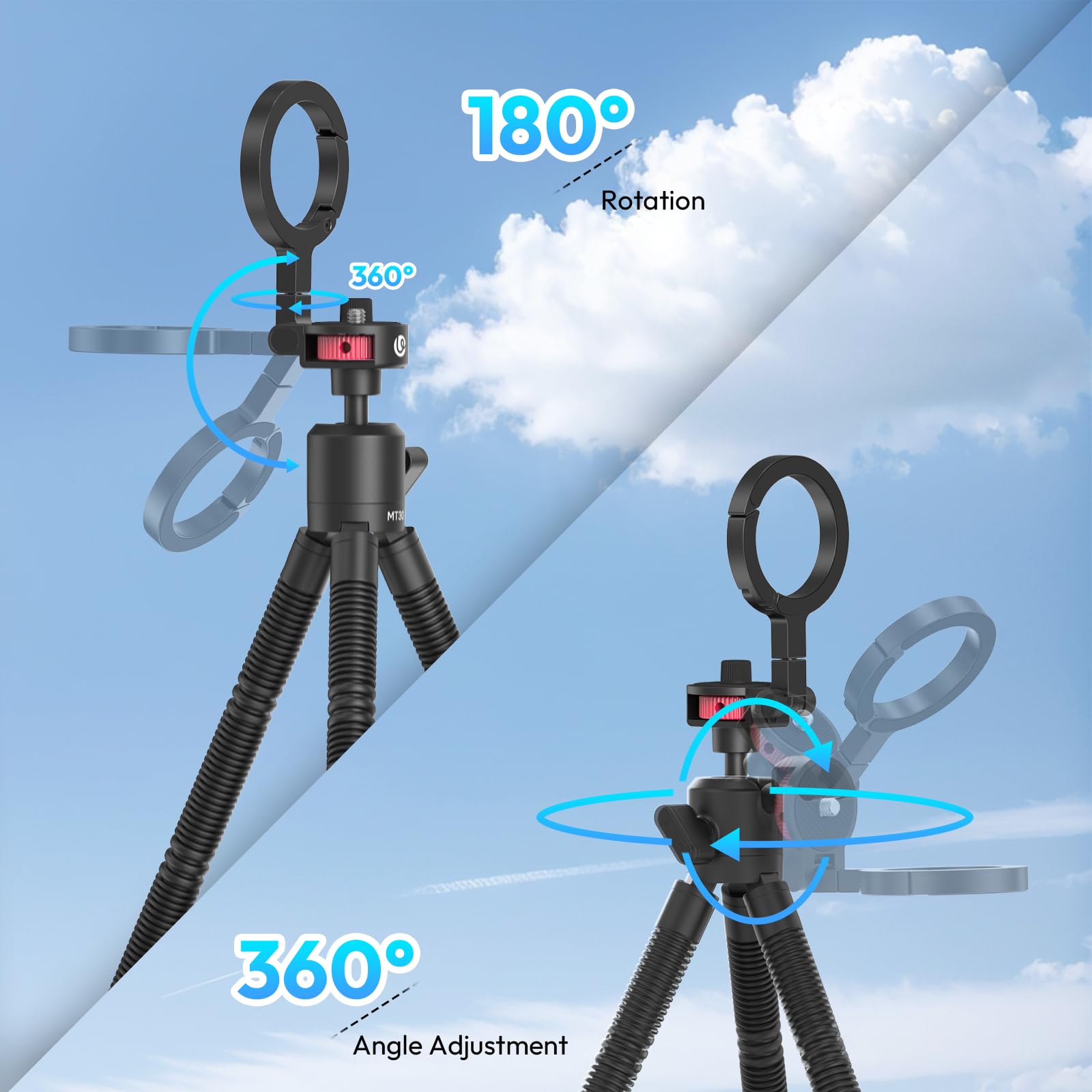 ULANZI Trépied Octopus Magnétique Flexible, Mini Perche à Selfie, Support de Téléphone et DSLR Pliable avec Filetage 1/4", Compatible avec iPhone 16 15 14 13 12, Les Appareils Pphoto, MagSafe