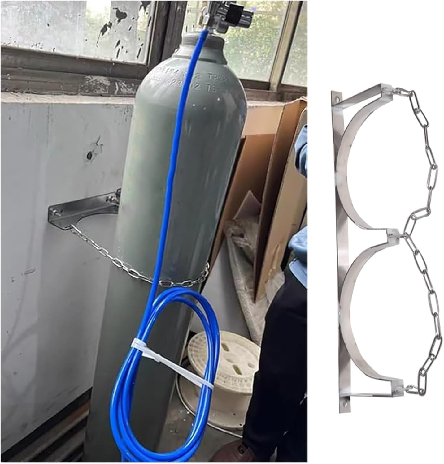 Support de bouteille de gaz en acier inoxydable argenté pour 2 bouteilles de 23.6 pouces