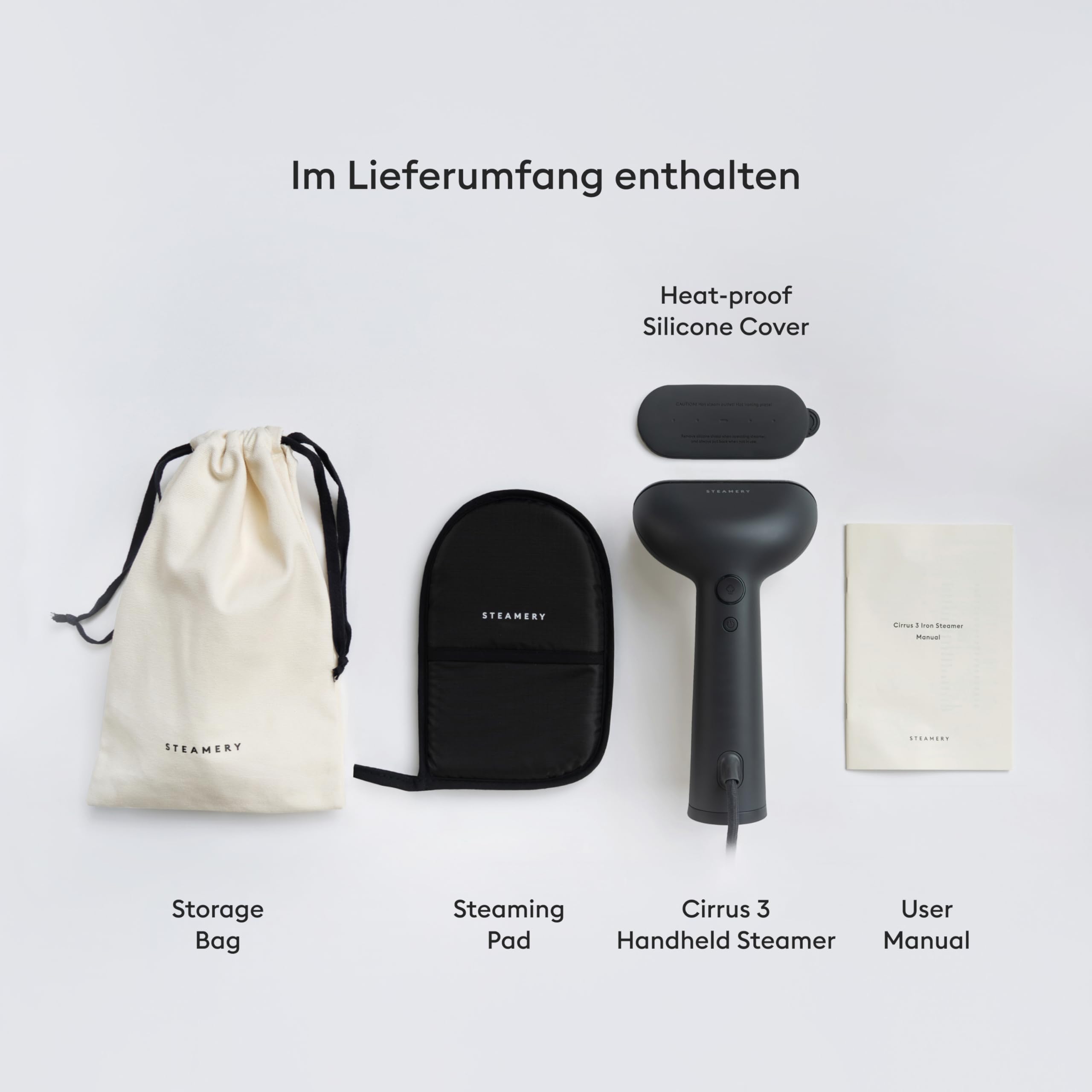 Steamery Dampfglätter Cirrus 3, 1200W, EU-Stecker, Dampfleistung 20g/min, Beheizte Bügelplatte, Schnelles Aufheizen, Faltenentferner für Kleidung (Schwarz)
