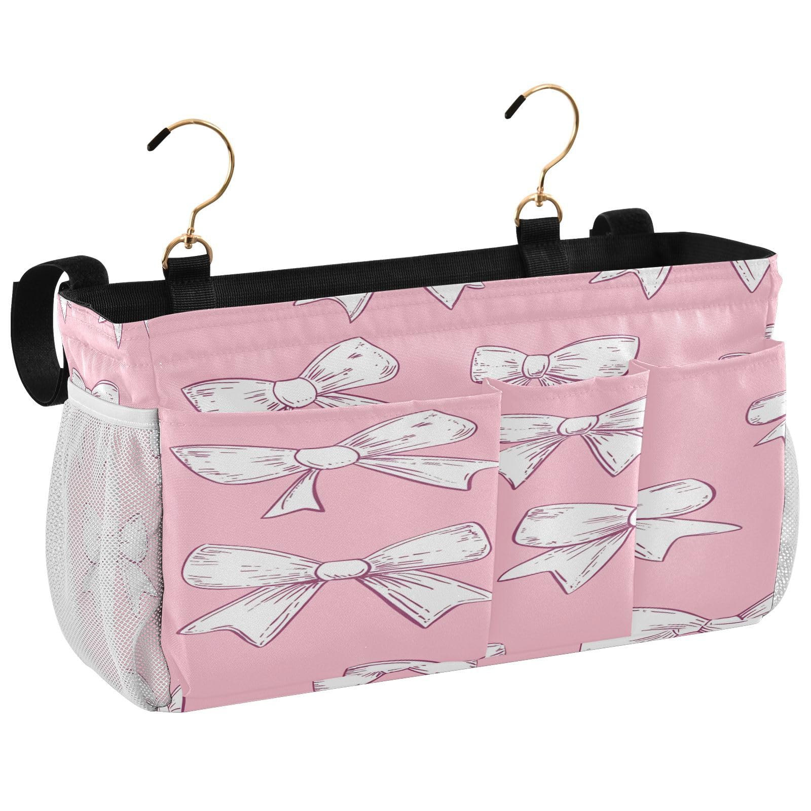 BOESI Doodle Cute Bow Pattern Bedside Storage Hanging Bag, Hanging Storage Basket, Suitable for Storing Cell Phones, Water Bottles, Books