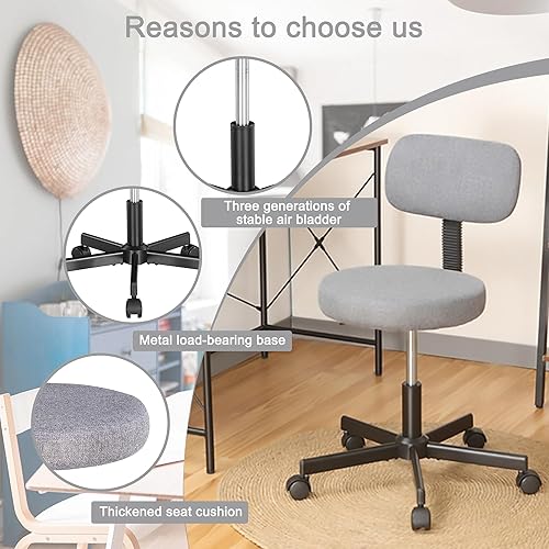 Miniatura 8 de JJS Silla de computadora tapizada con respaldo bajo, ergonómica, ajustable, giratoria, pequeña, para oficina en casa, con almohadilla de cojín de