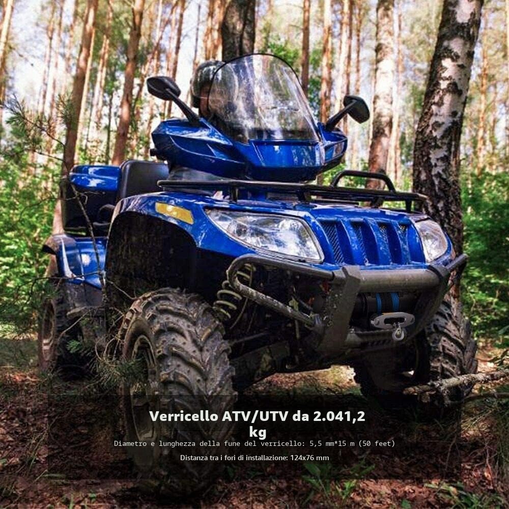 Anbull Verricello Elettrico 12V 4500 LBS / 2045 Kg, Cavo Sintetico 5.5mm*15m, IP67 Impermeabile, Corda di Nylon, Telecomando senza fili 20 metri