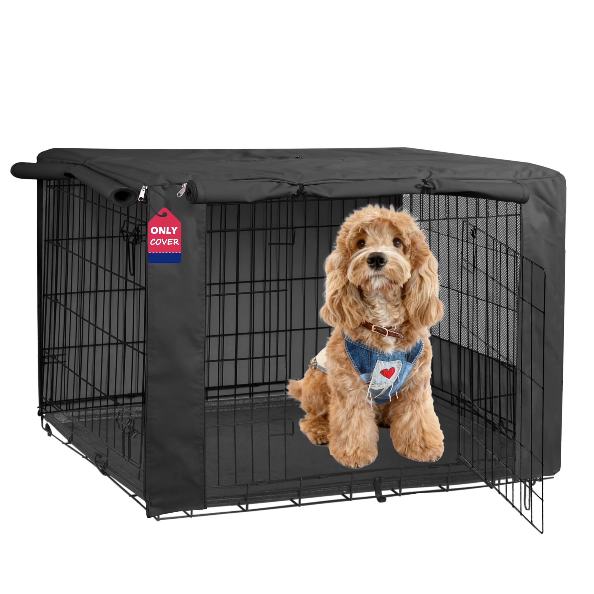 HiCaptain Breathable Dog Crate Cover 30 Inch, Durable Heavy Duty Kennel Cover, Dual Zippered Panels, Windproof Waterproof UV-Resistant(Black)
