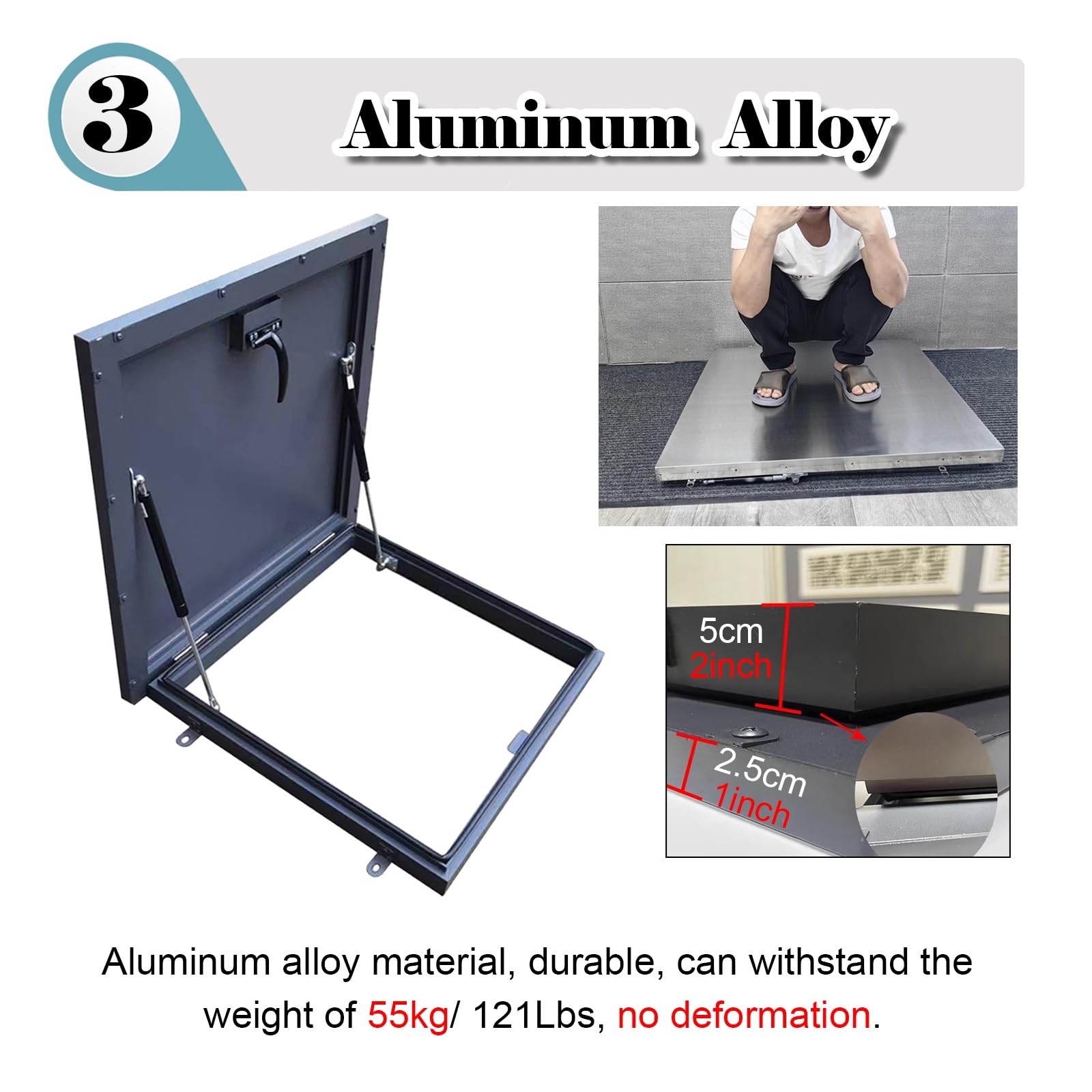 Genérico Escotilla de Techo Resistente y Personalizable con Asas - Cubierta de tragaluz Impermeable y antirrobo, Junta de escotilla de Mantenimiento de Metal (60x60 cm / 23,6x23,6 Pulgadas) para Uso