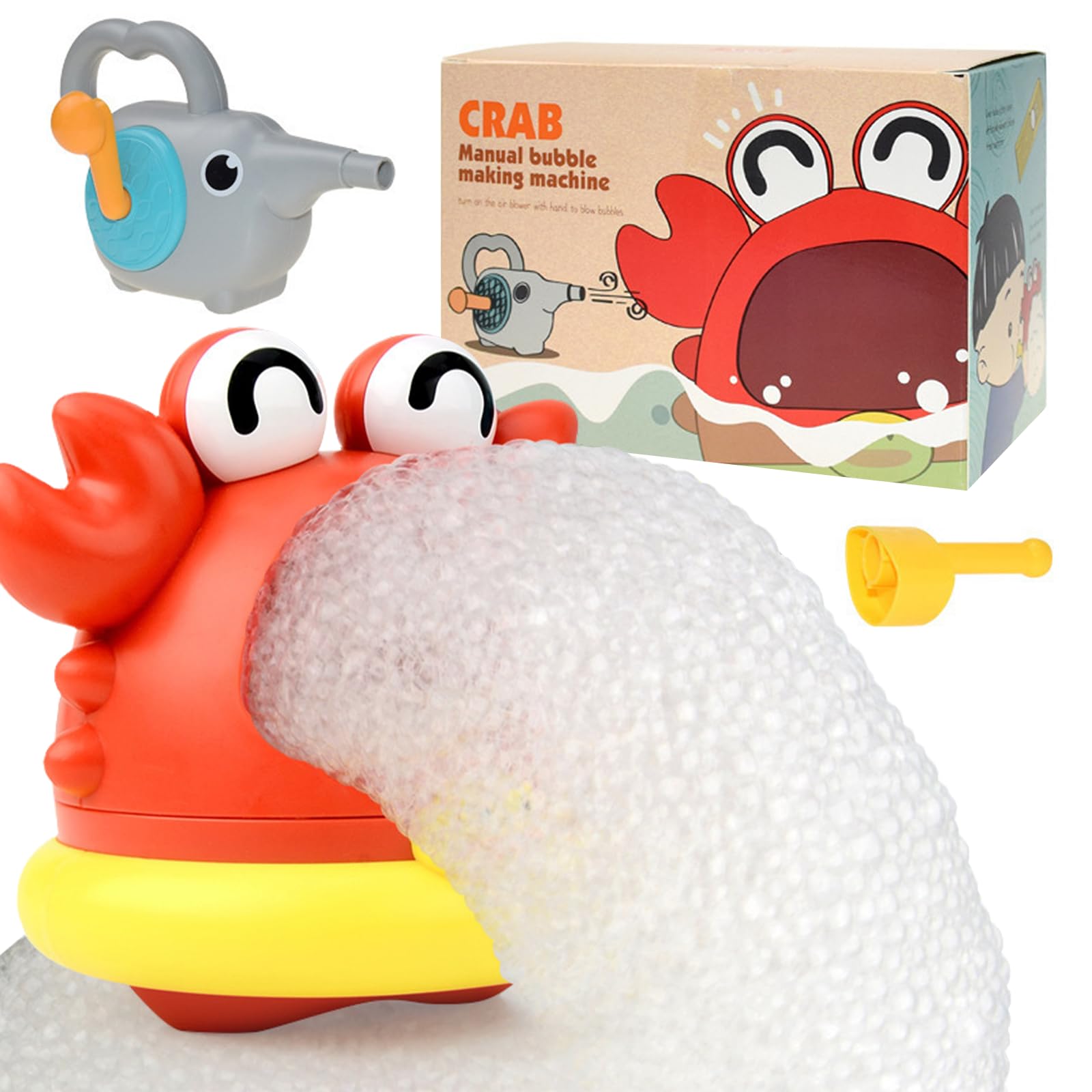 Zliger Juguetes de Baño, Juguetes para Baños Infantiles Máquina de Fabricación de Burbujas de Cangrejo con Elefante Soplador La Boca Agitada a Mano Sopla en Modo Doble