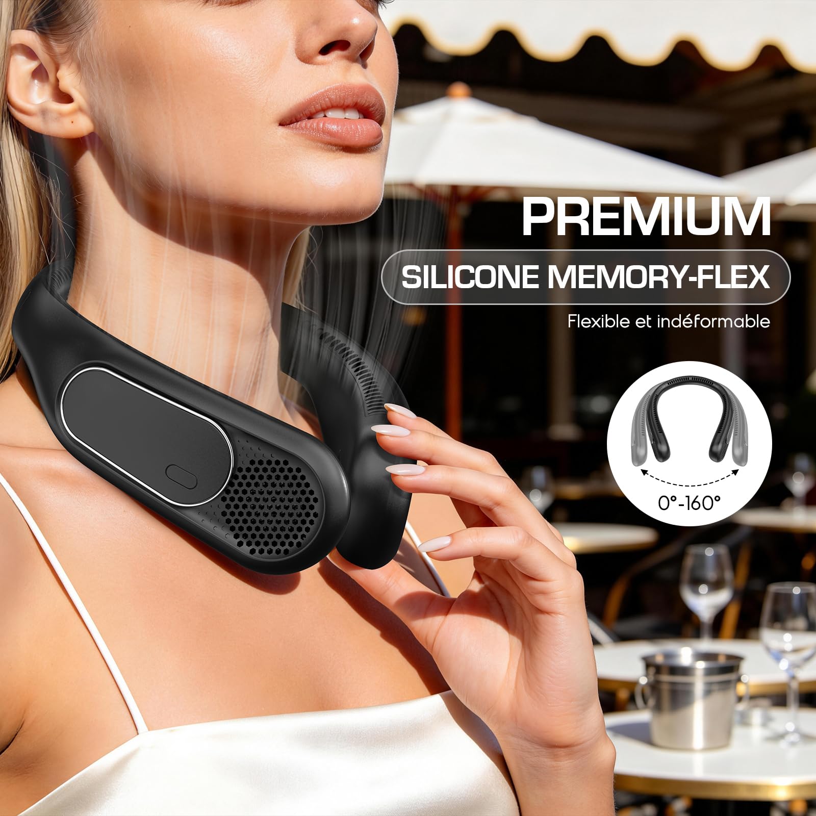 Ventilateur de Cou 6000mAh, Ventilateur Cou Sans Pales Portable, 4 Vitesses, Rechargeable USB, Longue Autonomie, pour Voyage, Bureau et Extérieur