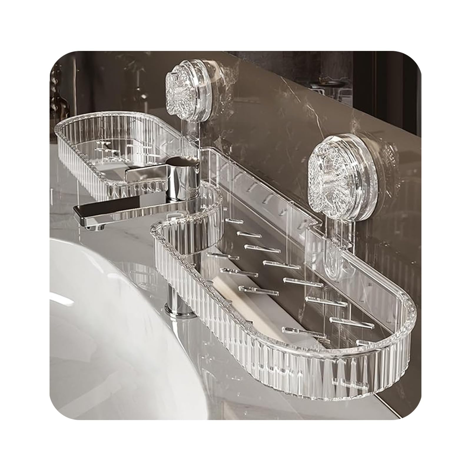 Suction Cup Shower Caddy Over Sink Space Saving Storage Rack for Bathroom and Kitchen White