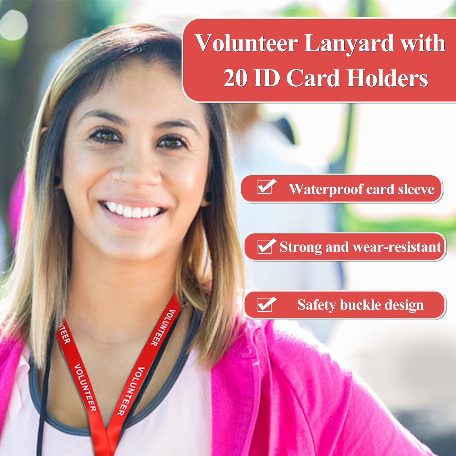 20 Pieces Red Volunteer Lanyards with 20 ID Card Holders Safely Separate Volunteer Lanyard Red Lanyards Quick-Release Neck Straps for Events Workplaces - Image 4