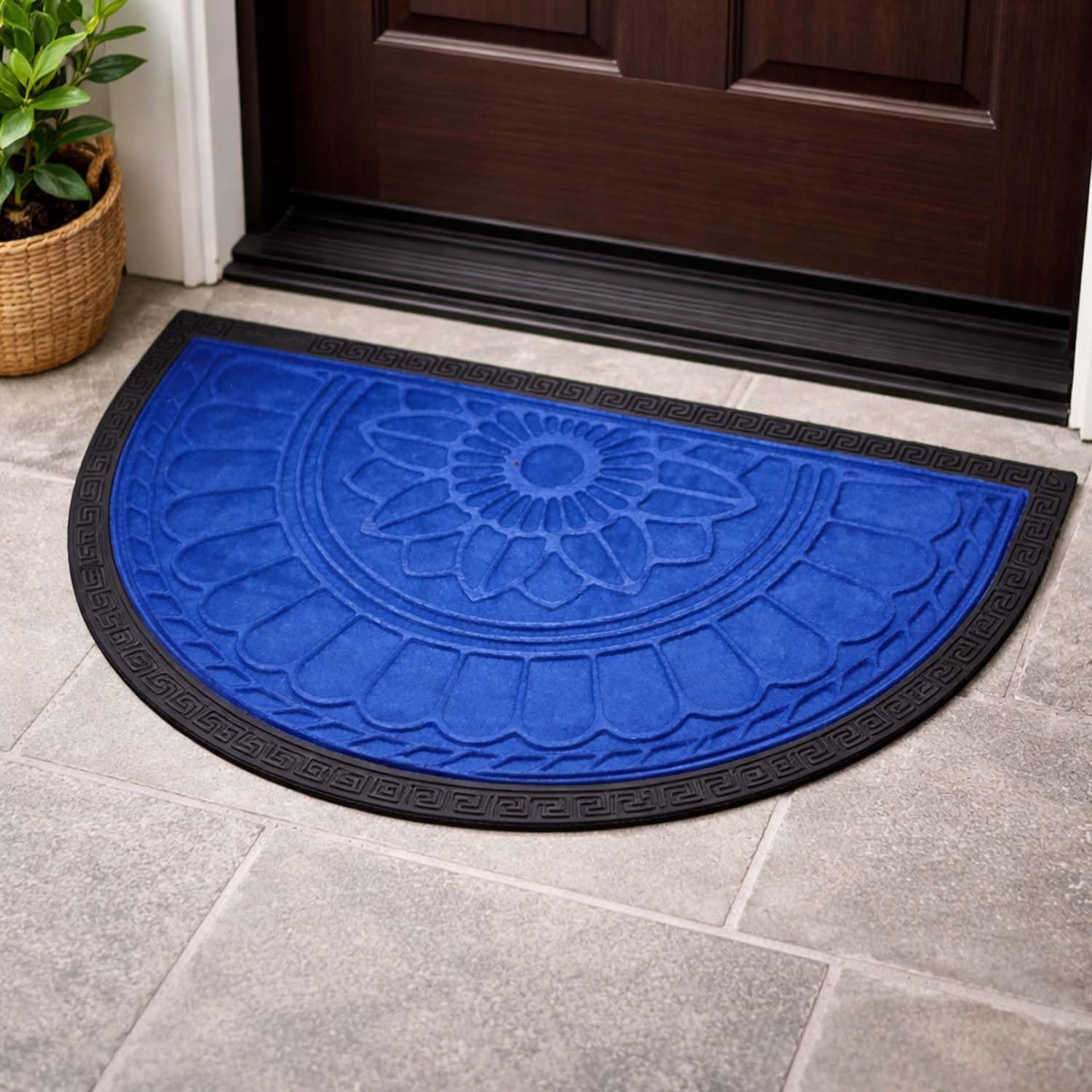 Rubber Half Circle Door Mat 70x44 cm | Anti Slip Waterproof Entrance Door Mat for Home & Office | Outdoor Semi Circle Main Door Floor Mat for Bathroom, Kitchen, Bedroom | Imperial Lotus Blue-image-45