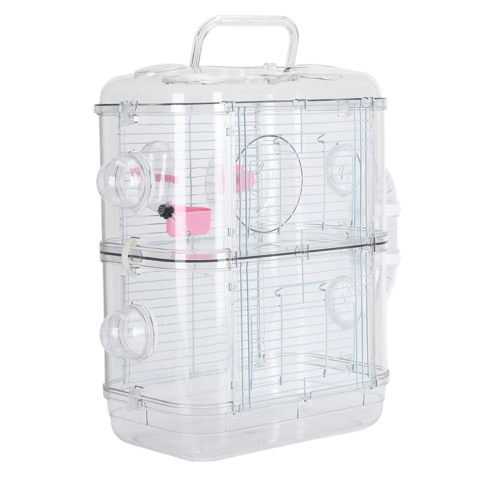 Jaula Grande para Hámster de Doble Capa con Diseño de Conexión de Túnel, Asa, Hebillas de Bloqueo, área de Juego y Alimentación Separada, Recinto Ideal para Hámsteres Enanos, (2