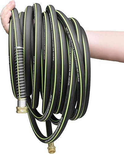 Manguera de agua de jardín de goma de 50 pies, manguera de jardín a prueba de fugas de 58 pulgadas con conector de latón, manguera flexible para