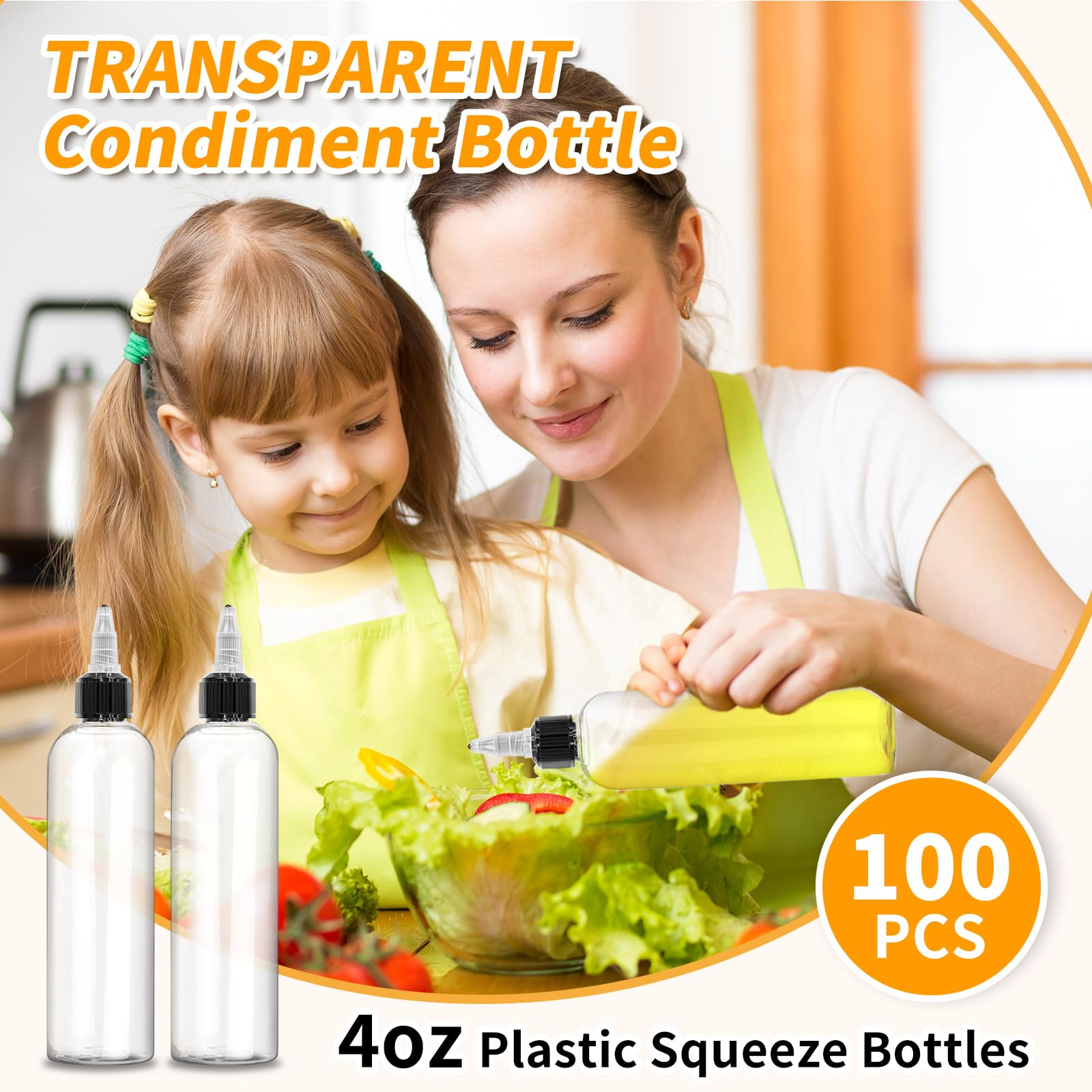 Boston - 100 bottiglie vuote da spremere in plastica da 113,4 g, con tappo a vite da 20/410 mm, per oli essenziali, applicatori per capelli, liquidi, dispenser di condimenti