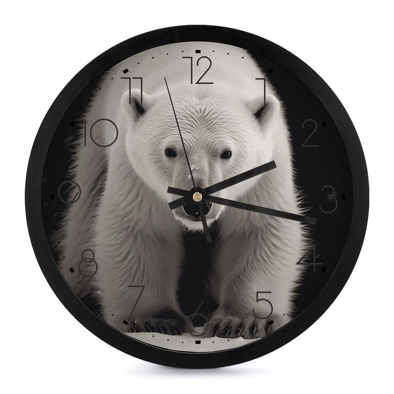 Horloge murale ours polaire déco ronde pour cuisine et salle de bain