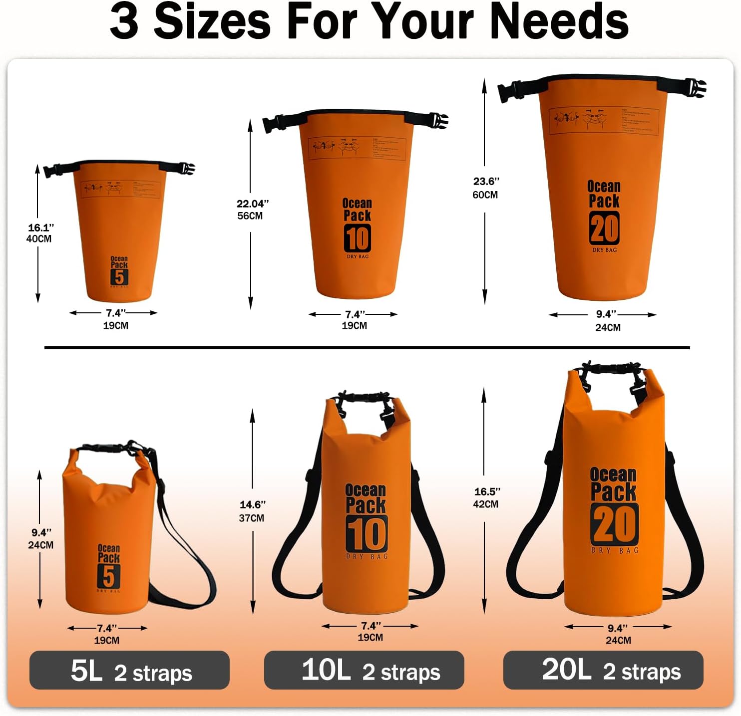 Dry Bag Waterproof Backpack 5L/10L/20L/30L Roll Top Waterproof Bag,Floating Dry bags for Kayaking,Swimming,Boating,Camping,Beach. - Image 2