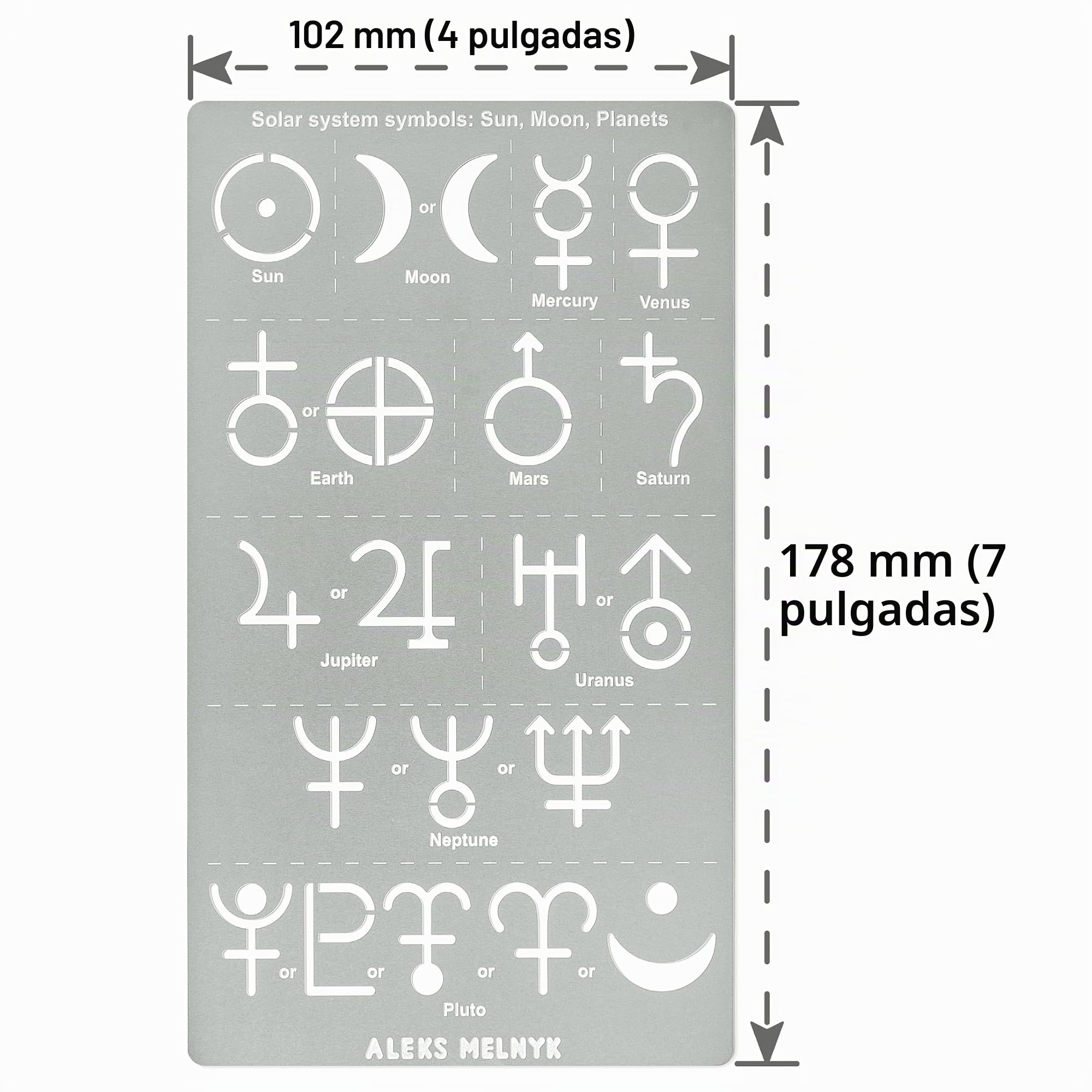 Aleks Melnyk No.413 Plantilla de metal, símbolos del sistema solar, sol, luna, planetas, plantilla pequeña, 1 pieza, plantilla para quemar leña, grabar, manualidades, álbum de recortes