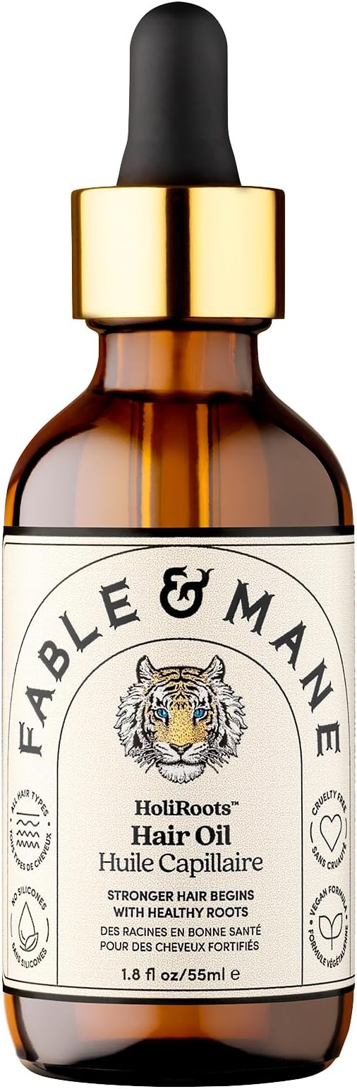 Fable and Mane Hair Oil - HoliRoots Strengthening Serum for Damaged, Frizzy Hair with Ashwagandha, Castor Oil & Scalp Treatment - 1.8FL oz | for Damaged, Frizzy Hair, with Ashwagandha, Scalp Treatment
