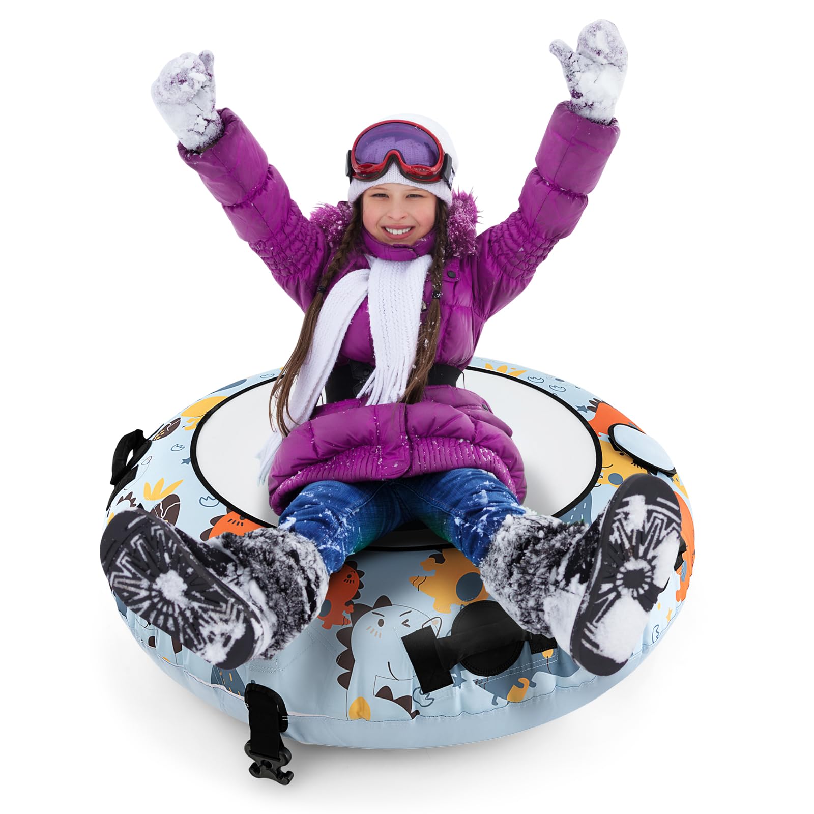GOPLUS - Trineo para nieve hinchable, 132 cm, trineo resistente al frío con funda Oxford, fondo grueso, 4 asas acolchadas, gancho de correa de remolque, trineo inflable para niños y adultos
